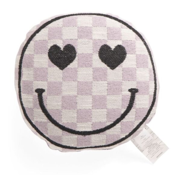 NWT HANDCRAFTED IN INDIA Checkered Front Panel 16in Smile Pillow - Picture 1 of 4